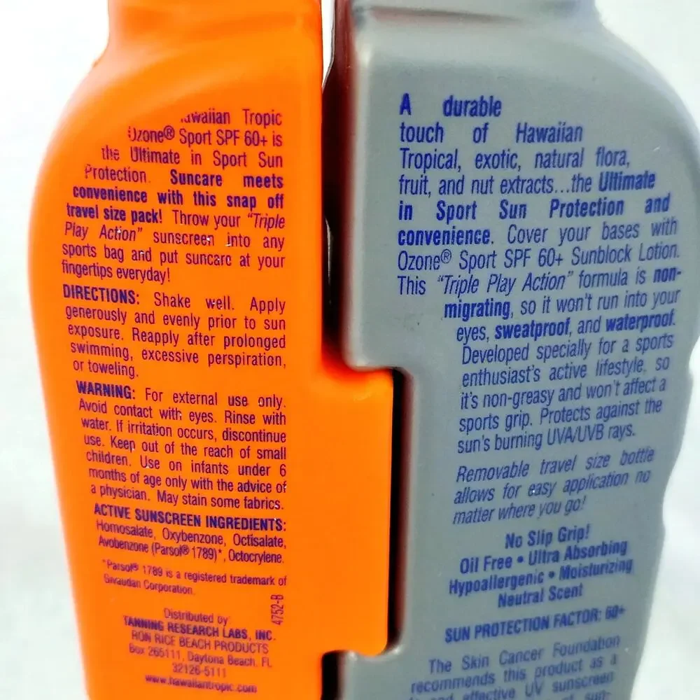 Hawaiian Tropic Ozone Sport Ultimate UV Sunblock Lotion 60+SPF 8 oz + 2oz Travel